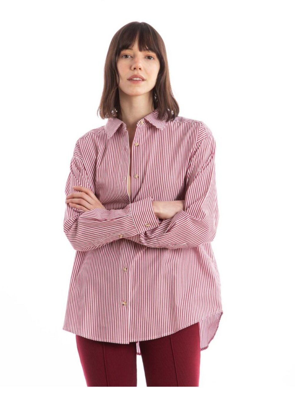 NWT DONNI striped button down shirt in Rouge Size:XSM - Picture 5 of 9